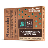 Boveda 62% two-way humidity pack in a 5 lb storage setup maintaining steady humidity