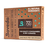 Boveda 72% two-way pack inside a wood humidifier box preserves contents.