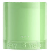 Boy Smells Mint Candle in teal tumbler with wild mint and ginger aroma, refreshing and balanced