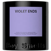 Boy Smells Violet Ends candle in a glossy black glass tumbler for refined home ambiance