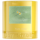 Boy Smells Yuzu Zesty candle jar front view for uplifting living spaces.