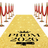 Breling Prom 2026 gold carpet runner guides graduates down a radiant aisle.