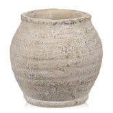Briful rustic vase with rounded jar silhouette adds warm farmhouse character.