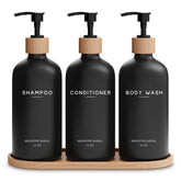 Brighter Barns black shampoo dispenser with bottle pour for a sleek, organized shower