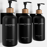 Brighter Barns black shampoo dispenser wall-mount kit for organized shower storage.