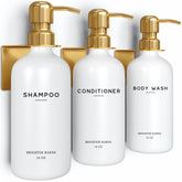 Brighter Barns luxury wall-mounted dispenser with gold pumps for clutter-free shower storage