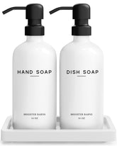 Brighter Barns white glass hand dispenser with pump on a clean counter for everyday use
