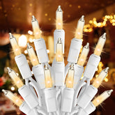 Brightown clear Christmas lights on a 51.5 ft white wire, ideal for festive decorating.