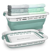 Brookstone 11-gallon XL collapsible laundry basket in mint for easy daily loads.