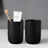 BSDISP matte black toothbrush holder with two cups, sturdy ceramic for durable bathroom organization