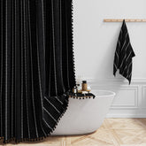 BTTN Boho Farmhouse shower curtain tassels add bohemian charm and upscale bathroom vibe.