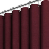 BTTN Burgundy shower curtain texture showcases linen-like weave for a refined bath look.
