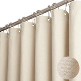 BTTN long fabric shower curtain demonstrates linen texture for a spa-like bathroom feel.
