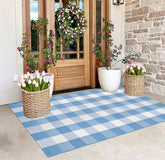 BUAGETUP buffalo plaid outdoor rug 3x5 close-up texture enhances porch appeal.
