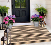 BUAGETUP outdoor rug 3x5 tan striped with durable, machine-washable design for entry or patio