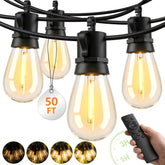 BYGUQ outdoor string lights 50ft offer warm ambience for patios and gardens.