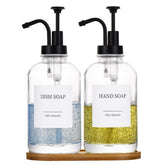 Cabo Deseado glass dispenser with pump – two bottles for kitchen and bath.
