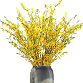 cacise artificial forsythia branches close-up petals, vibrant spring look for table decor