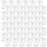 CAKETYCG 48-pack warm white candles in glass cups for elegant wedding or event decor.