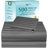California Design Den 500TC twin flat sheet shows a smooth sateen finish for a comfortable night's sleep.