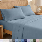 California Design Den blue hydrangea flat sheet highlights crisp, breathable comfort.