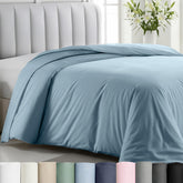 California Design Den duvet cover in sky blue on a twin bed for a serene look.
