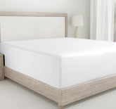 California Design Den queen fitted sheet deep-pocket closeup weave for secure fit.