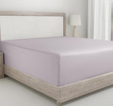 California Design Den king fitted sheet in dusky lavender-grey for plush, breathable comfort
