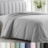 California Design Den light-grey duvet cover closeup shows smooth sateen weave and softness