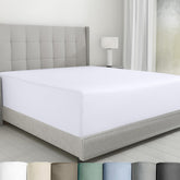 California Design Den lux king fitted sheet closeup highlights durable 600TC sateen softness