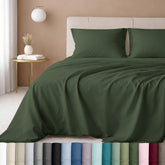 California Design Den luxury 600TC flat sheet in dark olive green, breathable and soft.