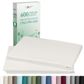 California Design Den pillowcases close-up with crisp sateen finish for a soft, breathable feel.