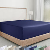 California Design Den navy queen fitted sheet with sateen finish for year-round comfort