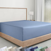 California Design Den queen fitted sheet in soft sateen for silky, comfortable sleep.