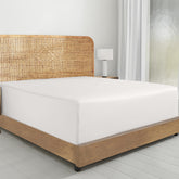 California Design Den queen fitted sheet in True Ivory shows crisp percale texture for cool nights