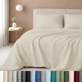 California Design Den queen sheet set on bed showing soft sateen finish and inviting warmth