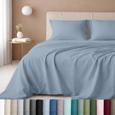 California Design Den queen flat sheet blue sateen finish for silky comfort