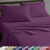 California Design Den queen sheets in Purple Passion with a soft sateen finish for silky comfort.