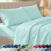 California Design Den seafoam queen flat sheet with smooth sateen finish for breathable comfort