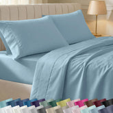 California Design Den soft 100% cotton king sheet set in sky blue for breathable comfort
