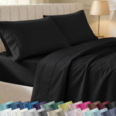 California Design Den king sheets flat lay showing silky sateen weave and deep pockets