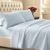California Design Den cape stripe blue queen sheet set with deep pockets for secure mattress fit.