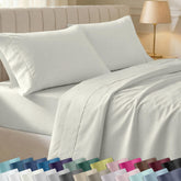 California Design Den soft 100% cotton king sheet set flat sheet close-up showcasing smooth sateen finish