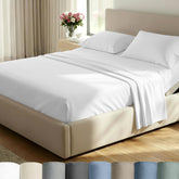 California Design Den split-king flat sheet white for breathable, year-round comfort.