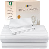 California Design Den Stripe Sheets Queen top sheet showcases the classic stripe pattern and crisp finish
