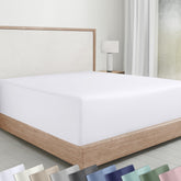 California Design Den king white fitted sheet with a 14‑inch deep pocket for a secure fit