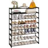 Calmootey 8-tier shoe rack in black, maximizing entryway storage.