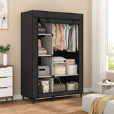 Calmootey portable closet organizer front view with six shelves and hanging rod for organized wardrobe.