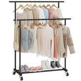 Calmootey double-rod garment rack front view for organized clothing.