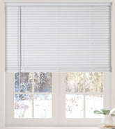 Calyx Interiors cordless white 1in mini blind front view offers a clean, modern look and light control.